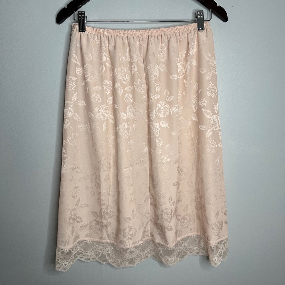 Applause Floral Rose Jacquard Half Slip Women Large Pink EUC Vintage Lace Trim - Picture 3 of 5
